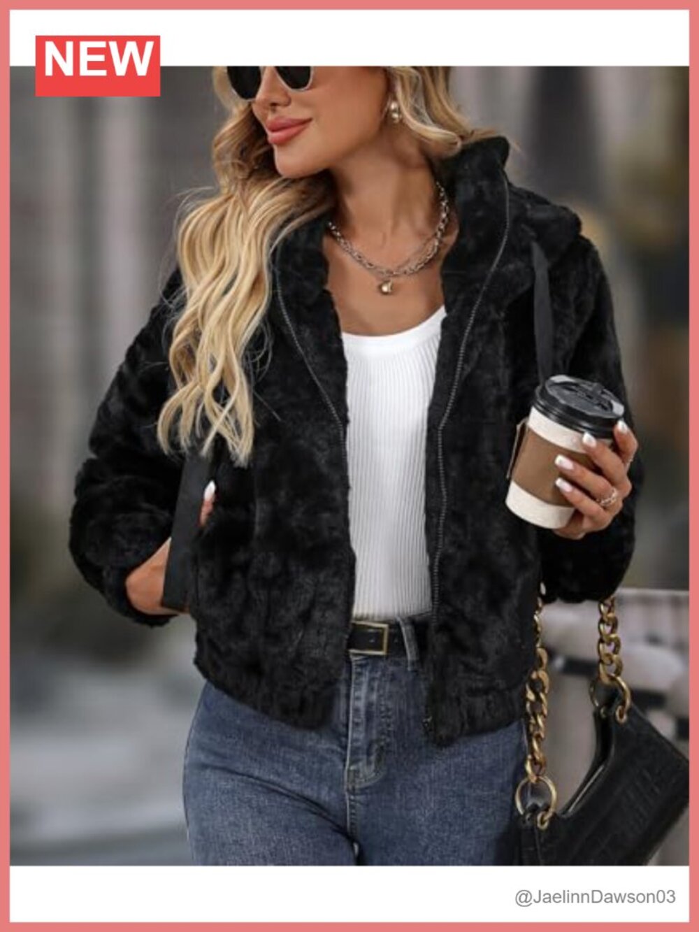 Faux Fur Crop Coat Full Zip Fleece Sherpa Jacket with Hood - Picture 2 of 4